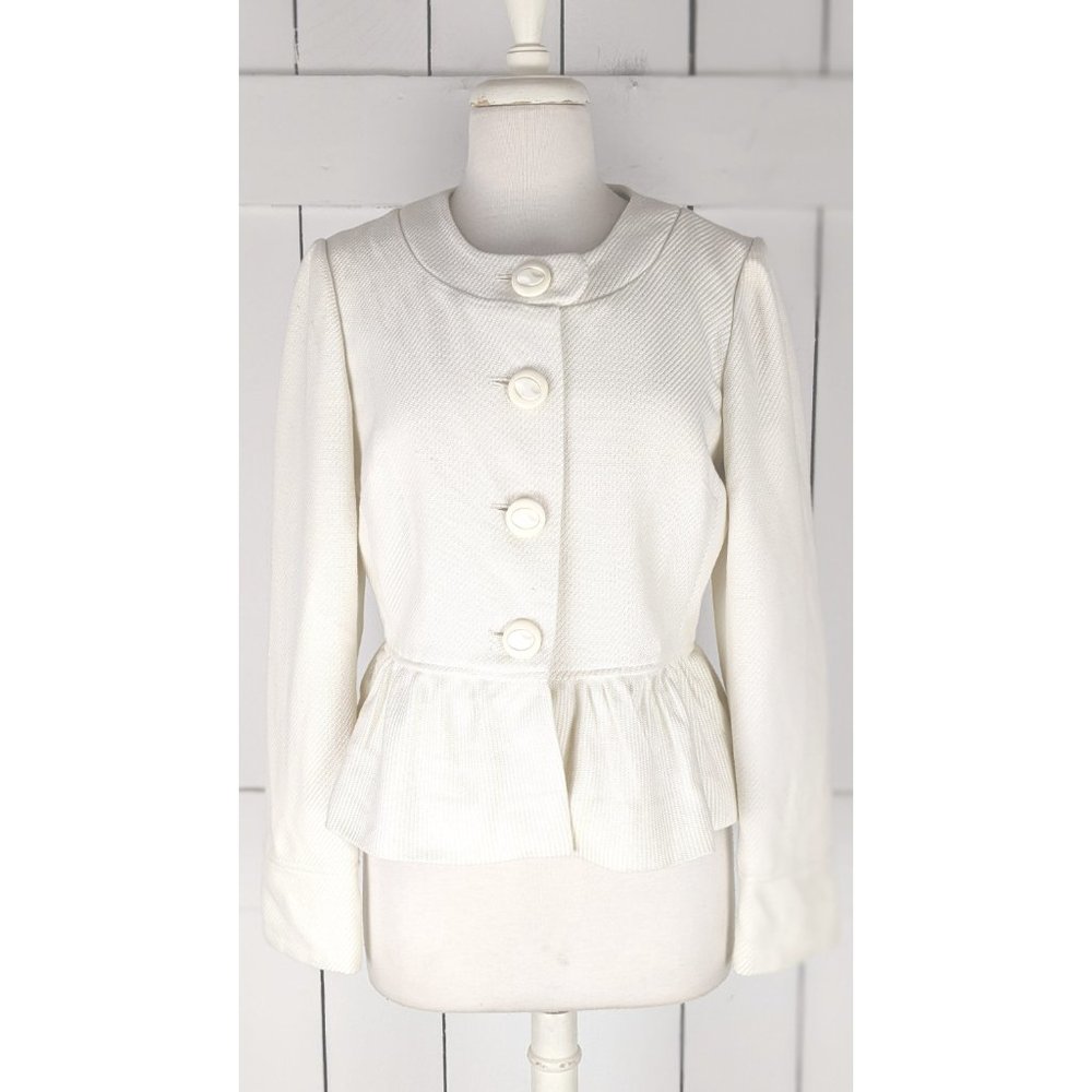 ECI New York ivory ruffle short cropped blazer jacket 10 - Picture 2 of 7